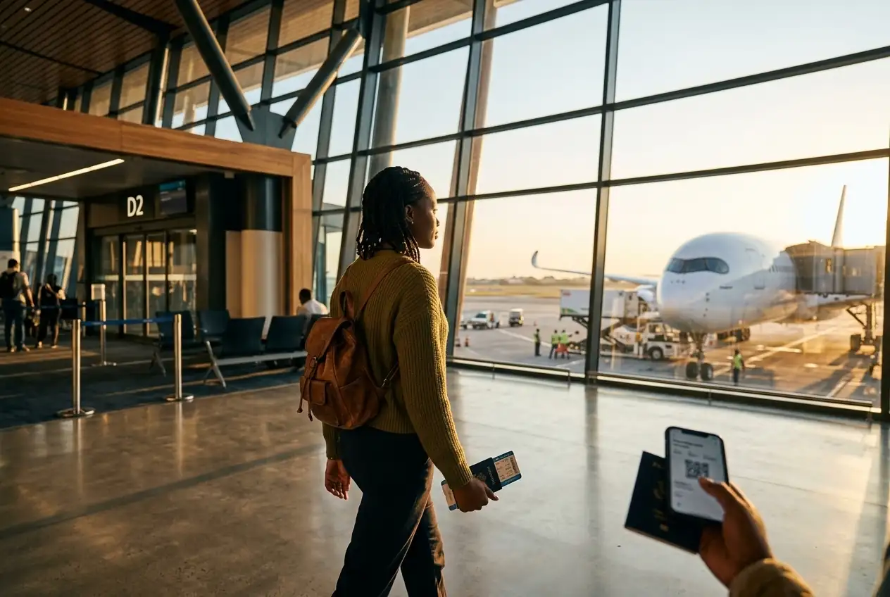 Traveller walking to the departure gate